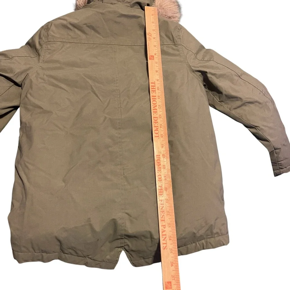 Eddie Bauer Kids Green Faux Fur Hood Down Insulated Parka‎ Jacket Size S 7/8